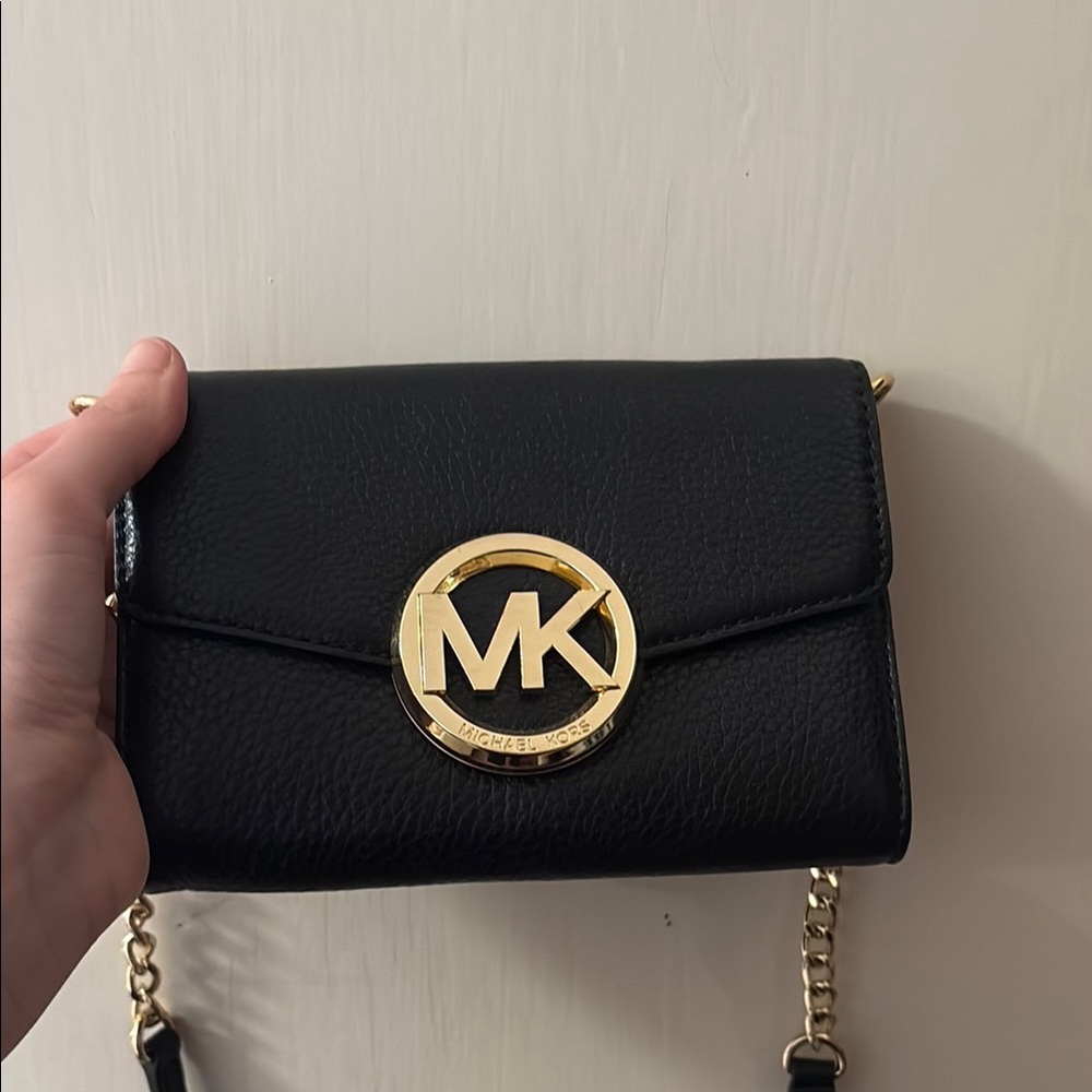 Michael Kors Black and Gold Crossbody Bag with Saffiano Leather